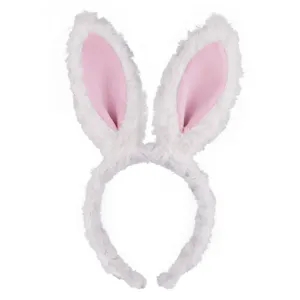 Leuke pluche konijnenoor haarband zachte donzige haarhoepel voor een leuk dieren feestje.