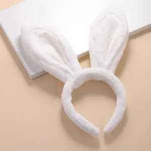Diadema de orejas de conejo de peluche blanco, accesorio de pelo suave para fiestas festivas.