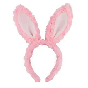 Schattige roze pluche konijnenoor haarband, zachte haarring voor feest en dagelijks.