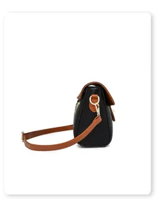Sac à bandoulière vintage pour femme cuir souple noir et marron sac porté épaule élégant profil