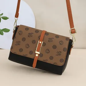 Women's Vintage PU Leather Crossbody Bag Retro Monogram Flap Shoulder Bag Casual Chic Messenger Bag Female Handbag