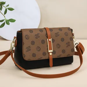 New women's retro soft leather casual crossbody shoulder bag with stylish monogram flap design.