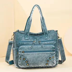 Women Large Capacity Tote Bag Vintage PU Leather Shoulder Crossbody Bag Casual Multi-Pocket Handbag Work Travel