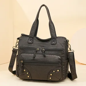 Vintage multi-pocket tote bag, casual large capacity shoulder crossbody bag for women.