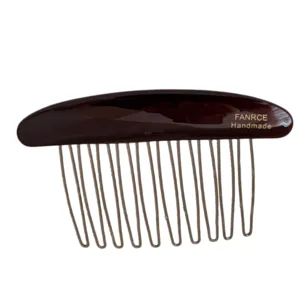 Oval acetate hair comb for women, stylish dark brown insert comb and vintage hair accessory.