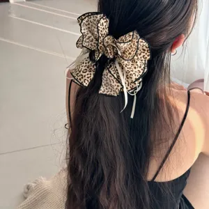 Molla per Capelli con Fiocco Stampa Leopardo Retro Tessuto Plastica Accessori Capelli Donna Moda Copricapo Quotidiano Regalo