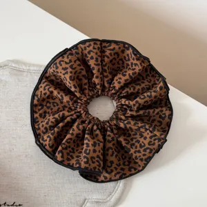 Scrunchie per capelli stampa leopardata retrò grande elastico in tessuto donna ragazza uso quotidiano