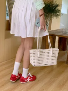 Summer woven hollow basket tote bag fashion casual single shoulder handbag vacation daily use