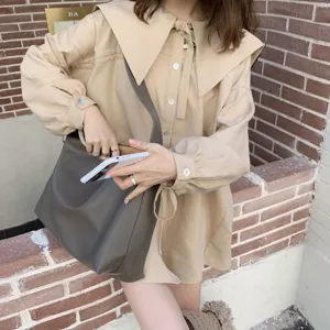 Borsa a tracolla slouchy minimalista coreana da donna, grande shopper morbida in pelle.