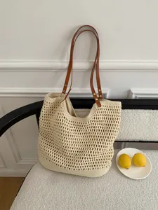 Handmade crochet woven tote bag for women, casual shoulder beach bag commuter handbag