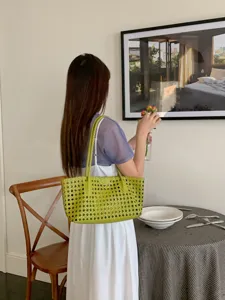 Borsa a tracolla estiva intrecciata borsa da spiaggia vuota verde borsa casual da donna