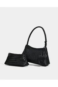 Borsa a spalla in pelle intrecciata nera set elegante borsa sottoascella con pochette chic