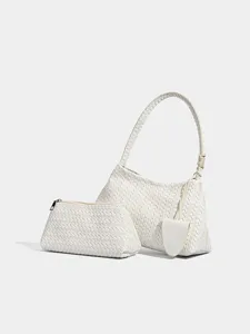Borsa a spalla intrecciata bianca set borsa donna elegante vista principale in studio