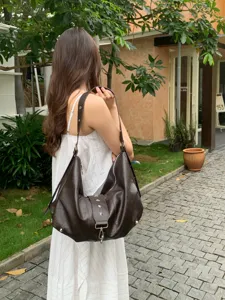Casual retro soft leather hobo bag large capacity commuter shoulder crossbody bag