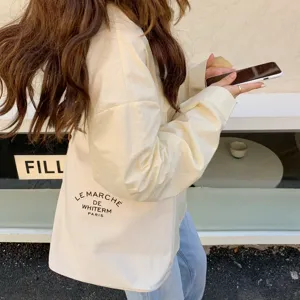 Borsa shopper in tela minimalista coreana borsa a tracolla casual con stampa di lettere francesi