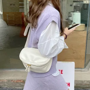 Casual white soft leather crossbody bag for women, stylish wide strap shoulder bag everyday use