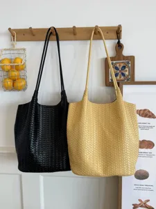 Women Large Capacity PU Leather Woven Tote Bag Fashion Casual Shoulder Commuter Bag Handbag Underarm Bag