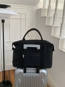 Grande borsa da viaggio borsone nero in tela fine settimana con passante per valigia donna