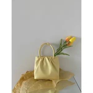 Women's PU Leather Solid Color Pleated Mini Top Handle Crossbody Bag Casual Fashion Handbag For Daily Outing