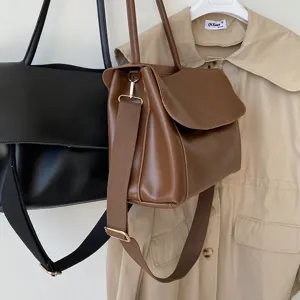 Retro large capacity women shoulder bag versatile PU leather tote crossbody handbag