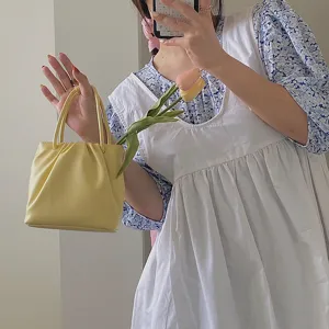 Light yellow square pleated handbag for women summer cute casual stylish top handle crossbody bag