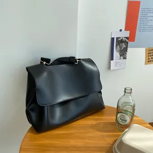 Retro large capacity women tote bag minimalist black autumn winter stylish briefcase bag