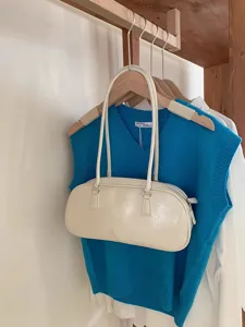 White PU leather horizontal shoulder bag minimalist chic retro underarm bag for women daily.