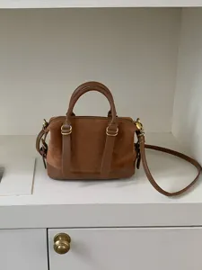 Retro brown suede bowling bag women's crossbody handbag with shoulder strap chic design
