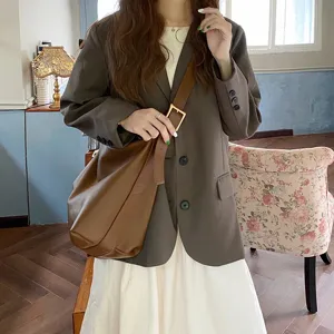Borsa a tracolla morbida da donna, grande capacità minimalista autunno inverno marrone fashion borsa