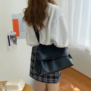 Retro Large Capacity Women Crossbody Bag Casual Chic Solid PU Leather Shoulder Messenger