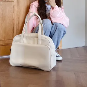 Large capacity solid leather shoulder tote bag for travel, casual daily autumn style.