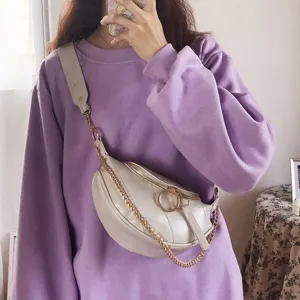 Women's trendy crescent chest bag versatile shoulder crossbody fanny pack with chain.