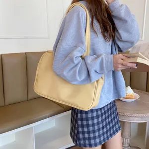 Stylish yellow women shoulder bag, casual underarm tote bag, trendy Korean style design.