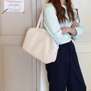 Korean style large capacity shoulder tote bag casual PU leather daily handbag for women.