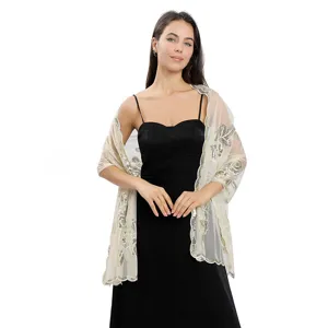 Elegant châle transparent brodé de sequins pour femme robe de soirée mariage fête