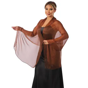 Elegant sheer brown pearlescent shawl wrap for women evening dress party wedding guest wear