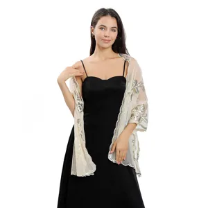 Élégant châle transparent brodé de sequins pour femme fête de soirée mariage robe de mariée accessoire