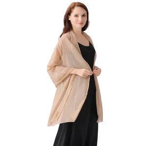 Elegant sheer metallic shawl wrap for women evening party wedding dress cover up accessory