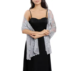 Élégant châle transparent brodé de sequins argentés pour les femmes de soirée