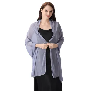 Detail view of the elegant chiffon silver thread shawl, lightweight fabric with shimmer.
