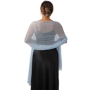 Elegant shimmering light blue evening shawl detail, lightweight sheer wrap for special events.