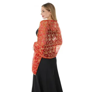 Elegant red sequin embroidered shawl for women, perfect evening dress wrap and wedding accessory.