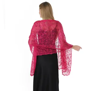Elegant fuchsia sequin lace shawl for women evening dress wedding bridal wrap cover up