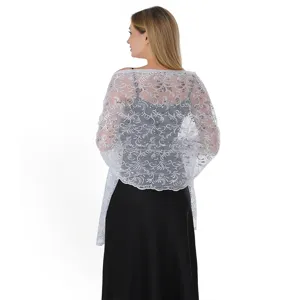 Elegant sequined lace embroidered women shawl wrap for wedding evening dress party