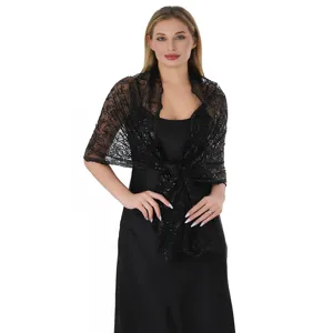 Elegant black sequin lace evening wrap shawl for women wedding party elegant wear.