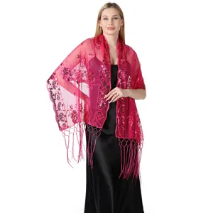 Exquisite sequin embroidered shawl detail, elegant evening party accessory for women.
