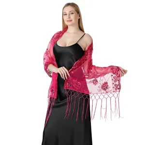Elegant sequin embroidered mesh shawl for women evening party bridal wedding wrap scarf.