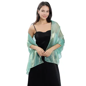 Sheer shimmering teal shawl elegant evening party wrap for women wedding bridal dress accessory