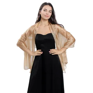 Elegant sheer chiffon evening shawl for women wedding party bridal wrap champagne gold wrap