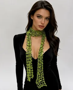Green sequin mesh scarf women fashion floral hollow collar waist belt party accessory
